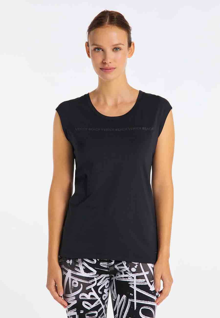 Venice Bach Damen RUTHIE T-Shirt Funktionales Kurzarmshirt mit Reflektorprint 15359 schwarz