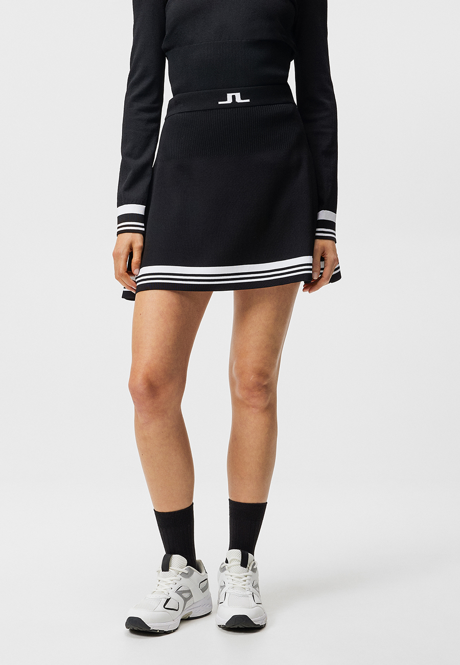 J.Lindeberg Damen Frida Stripe Knitted Skirt Golf Rock mit Innenhose schwarz