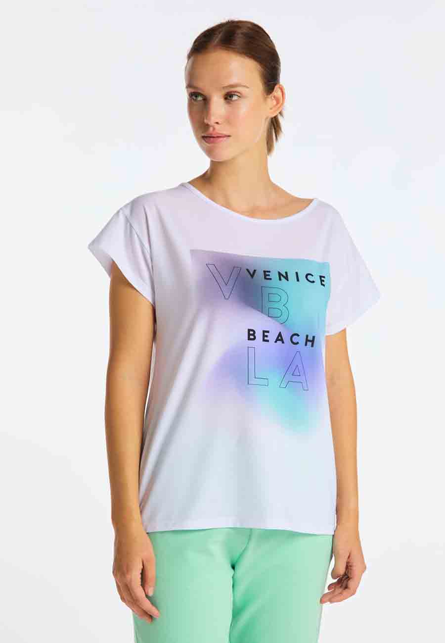 Venice Bach Damen TIANA T-Shirt Loose-fit Shirt mit Baumwollhaptik und Print 41285 weiss